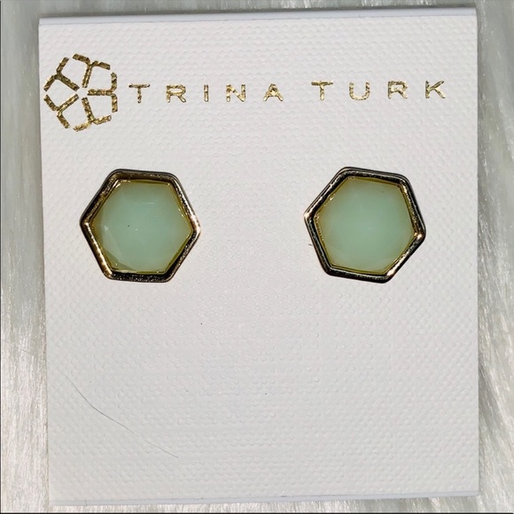 Trina Turk Jewelry - New Trina Turk Jade And Gold Hexagon Earrings